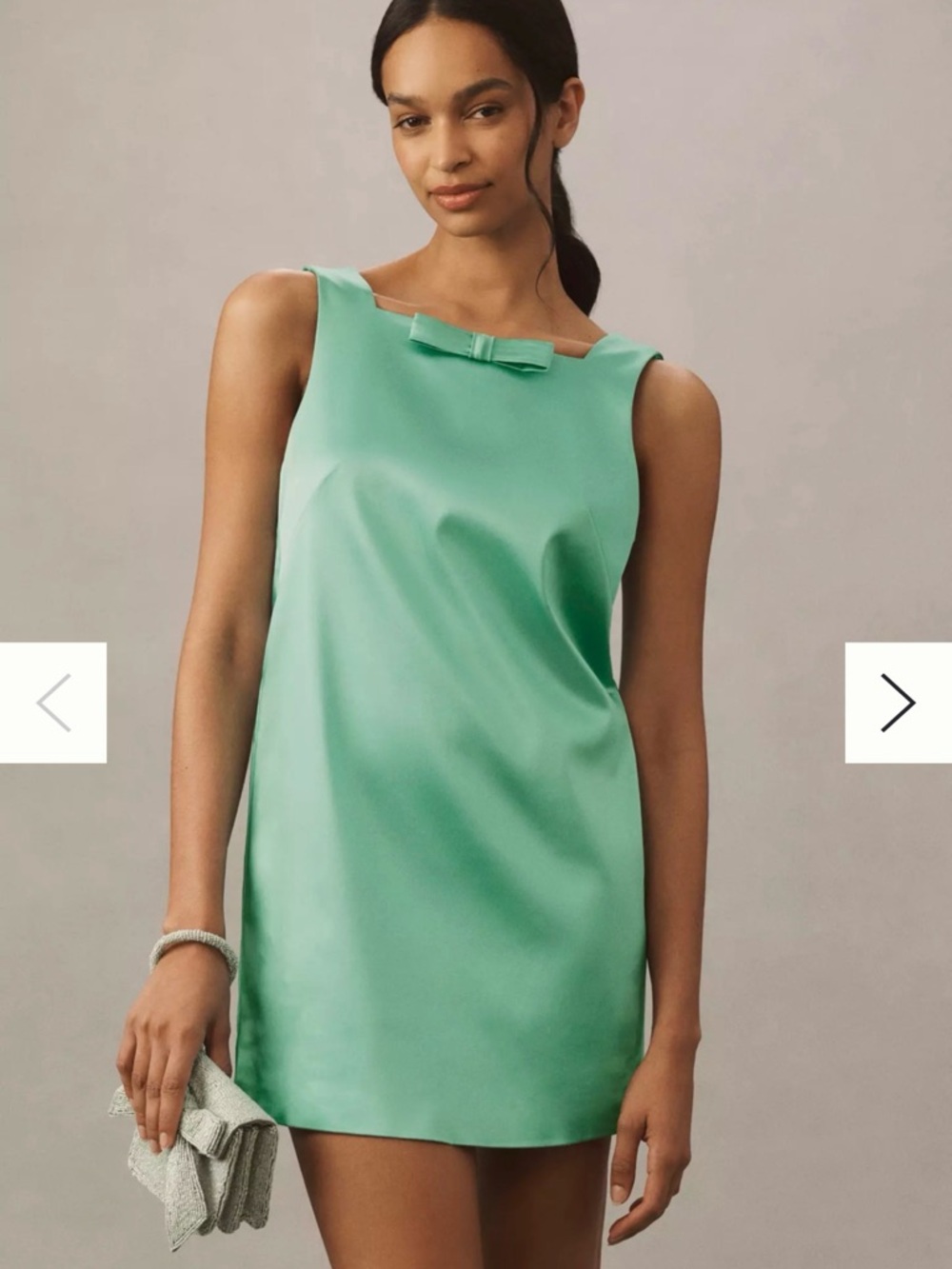 BHLDN Mint Green Satin Bow-Trim Mini Dress